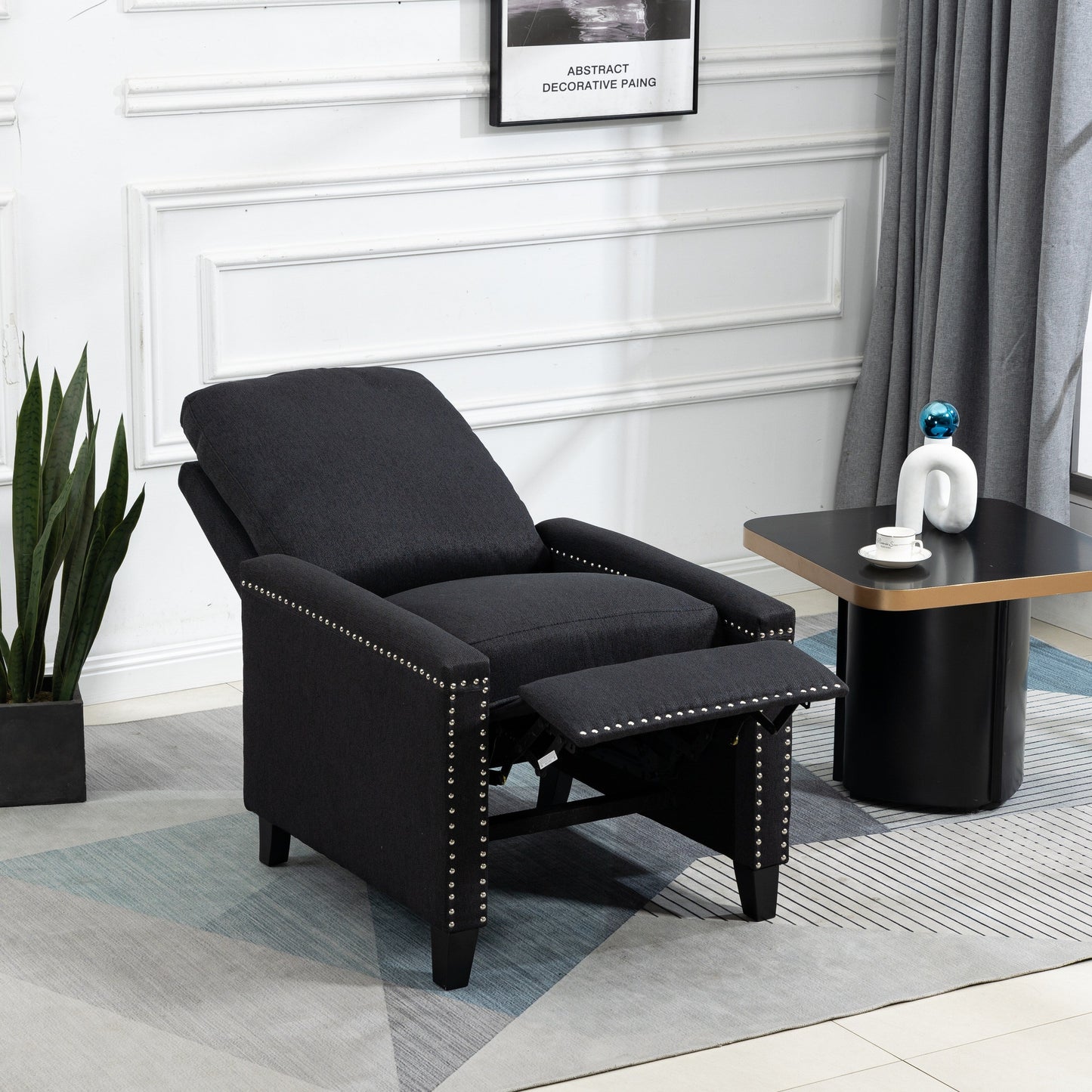 Modern Velvet Manual Recliner with Cushions and Nailhead Decoration