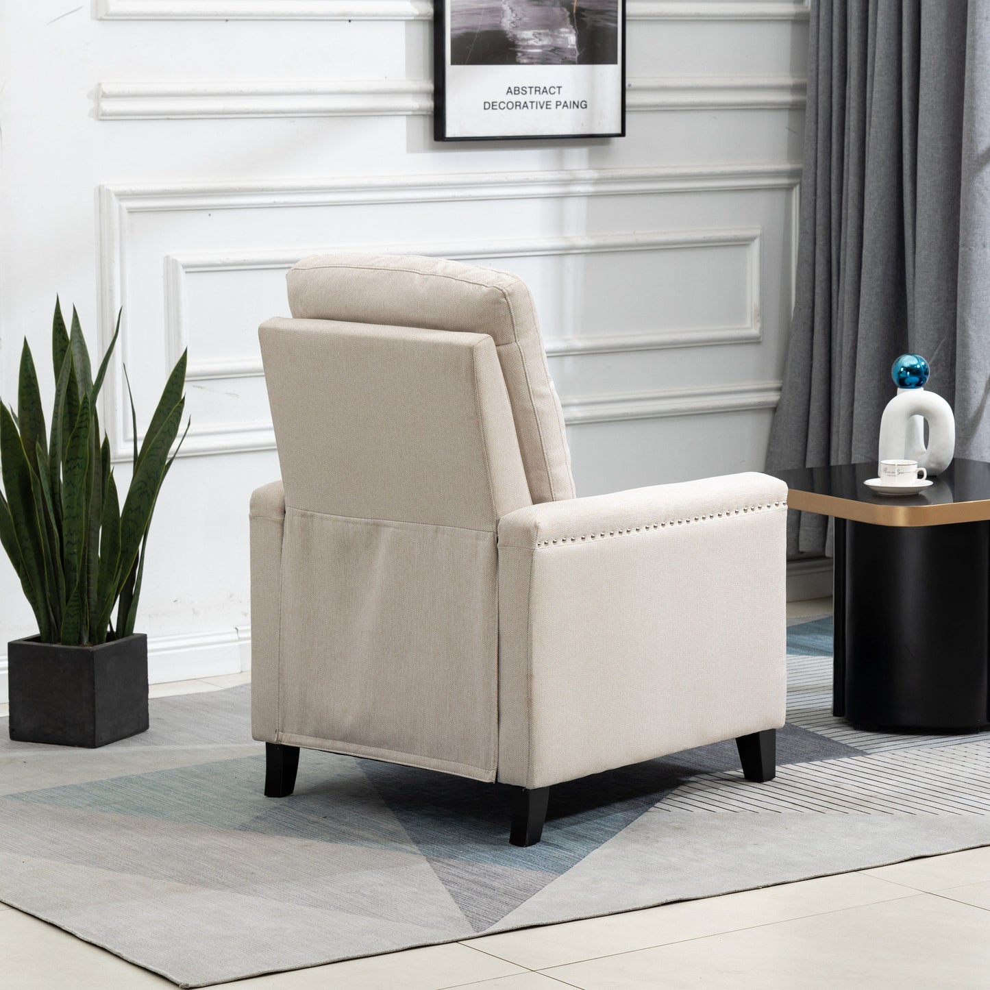 Modern Velvet Manual Recliner with Cushions and Nailhead Decoration