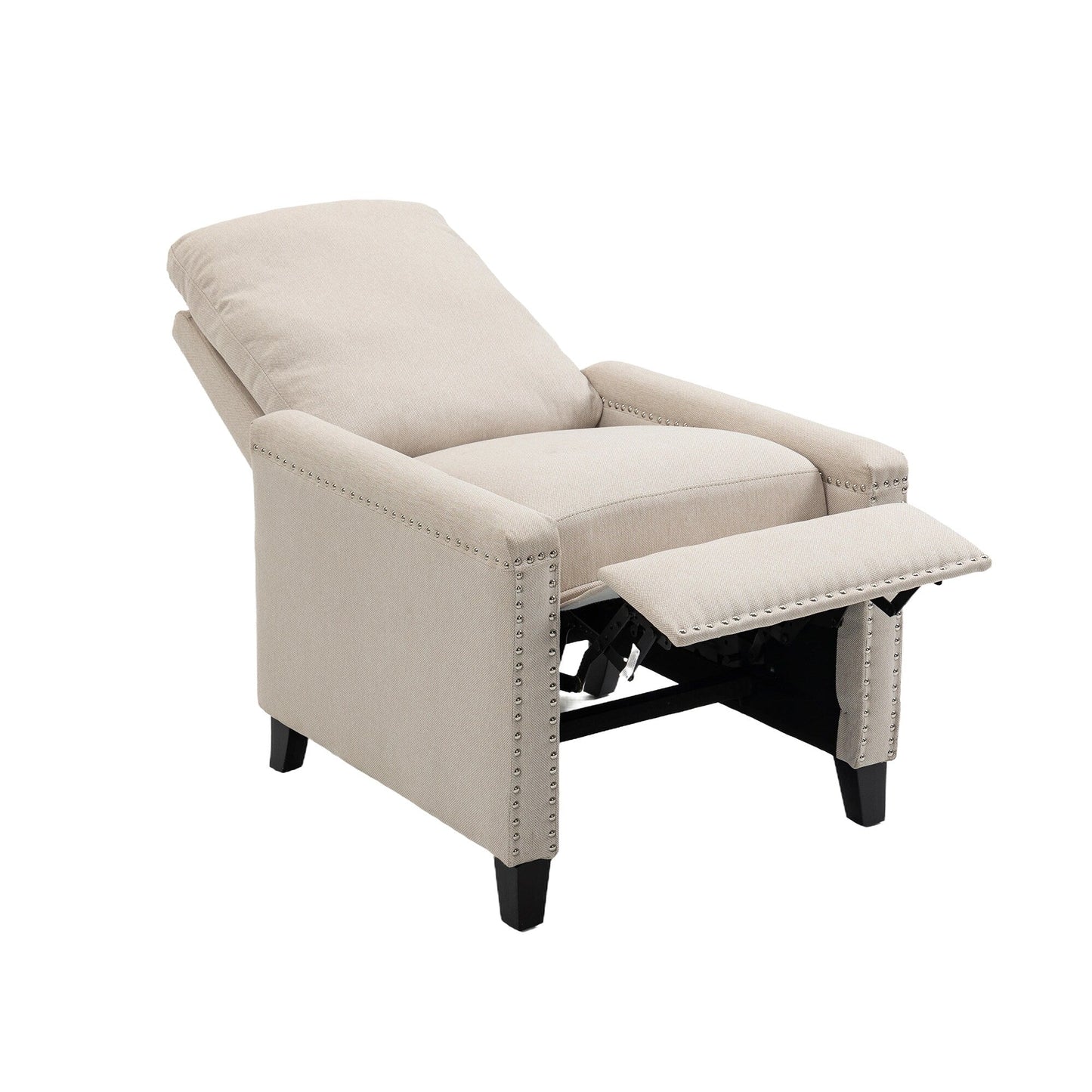 Modern Velvet Manual Recliner with Cushions and Nailhead Decoration