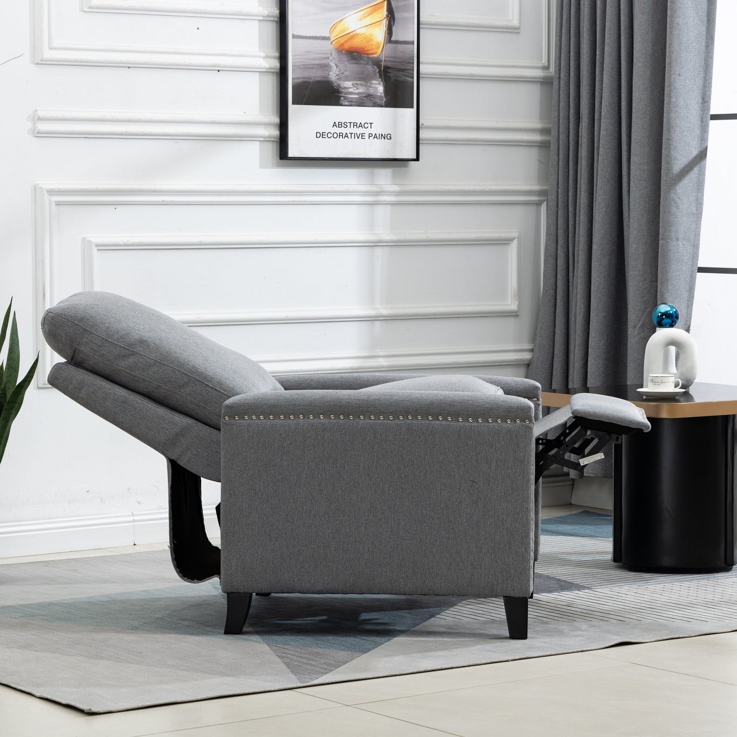 Modern Velvet Manual Recliner with Cushions and Nailhead Decoration