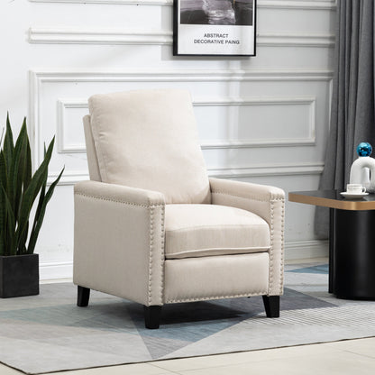 Modern Velvet Manual Recliner with Cushions and Nailhead Decoration