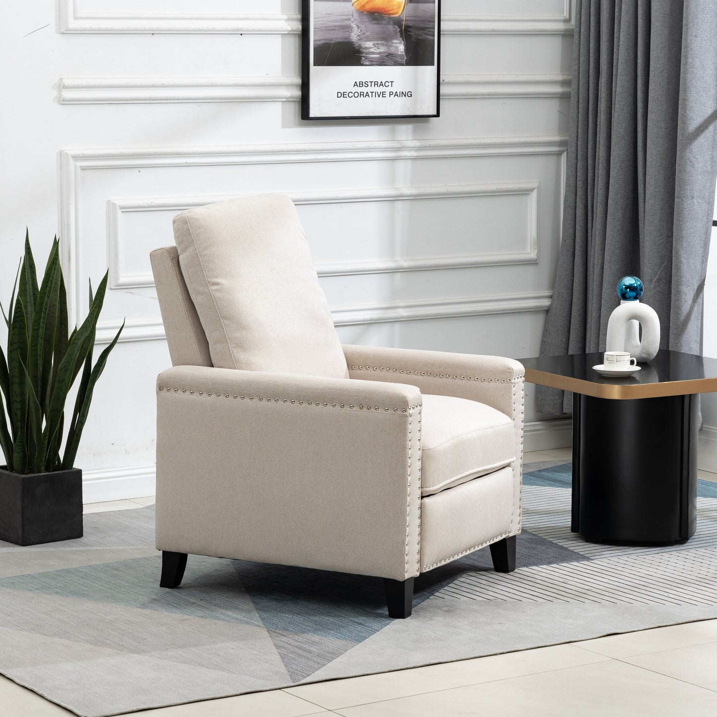 Modern Velvet Manual Recliner with Cushions and Nailhead Decoration