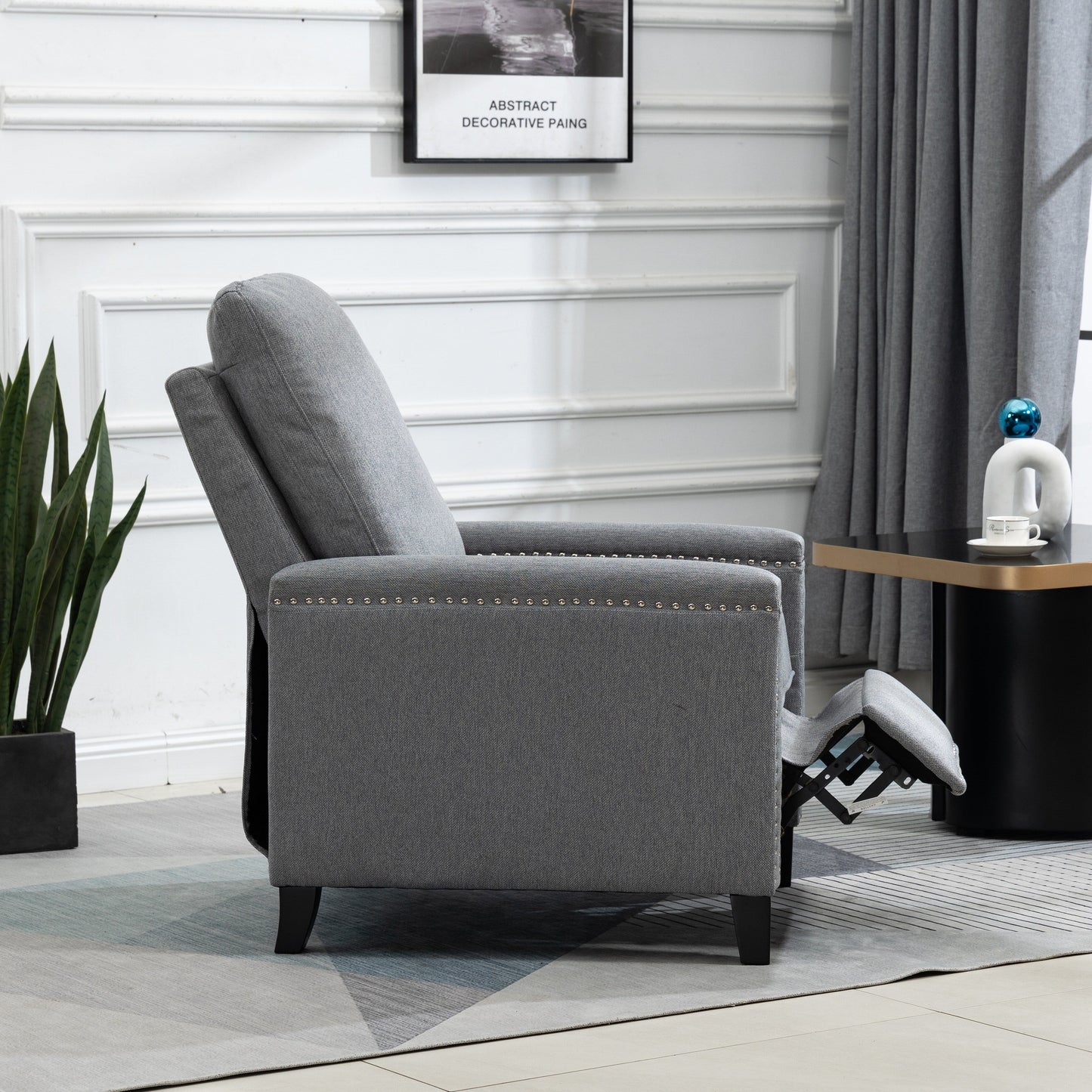 Modern Velvet Manual Recliner with Cushions and Nailhead Decoration