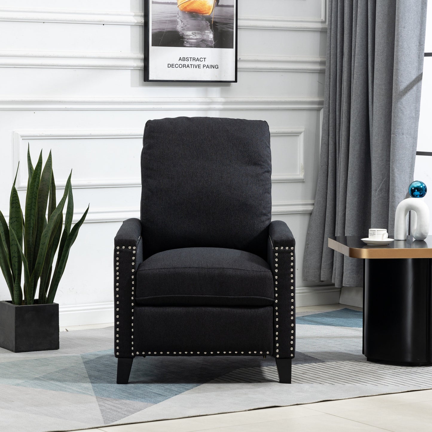Modern Velvet Manual Recliner with Cushions and Nailhead Decoration