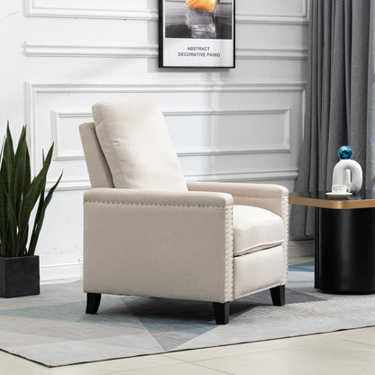 Modern Velvet Manual Recliner with Cushions and Nailhead Decoration