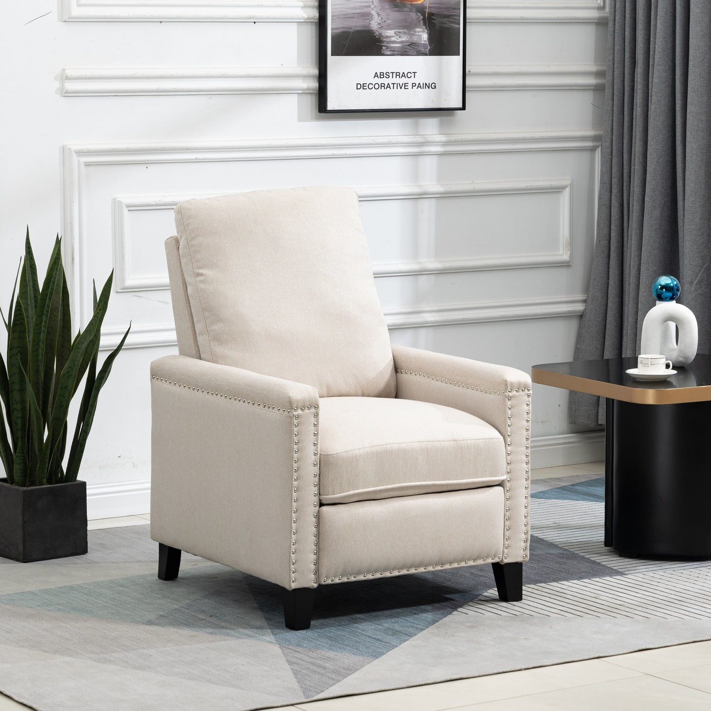 Modern Velvet Manual Recliner with Cushions and Nailhead Decoration