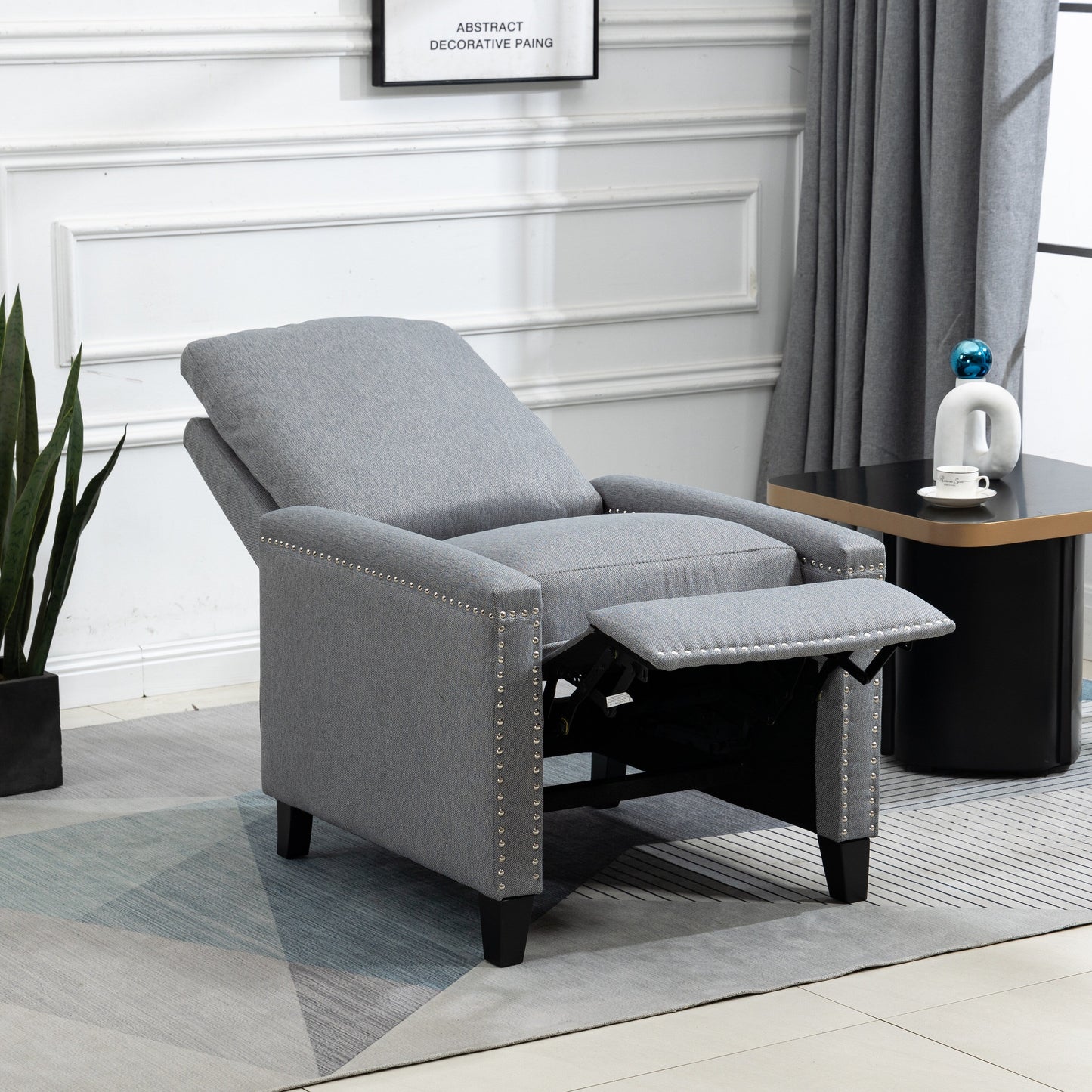 Modern Velvet Manual Recliner with Cushions and Nailhead Decoration