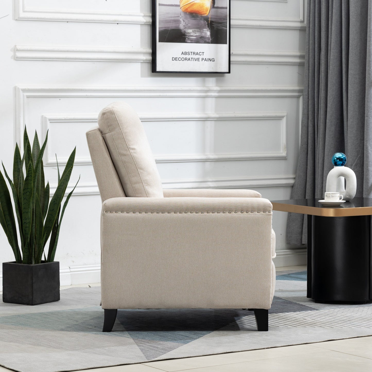 Modern Velvet Manual Recliner with Cushions and Nailhead Decoration