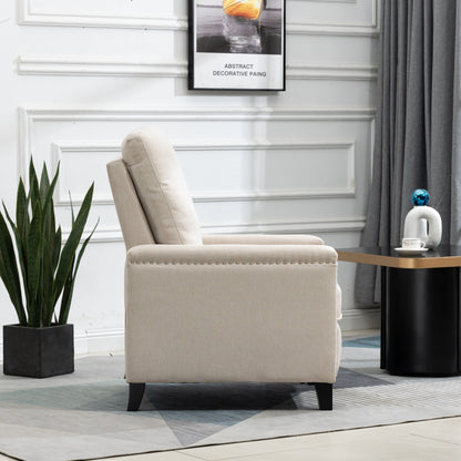 Modern Velvet Manual Recliner with Cushions and Nailhead Decoration