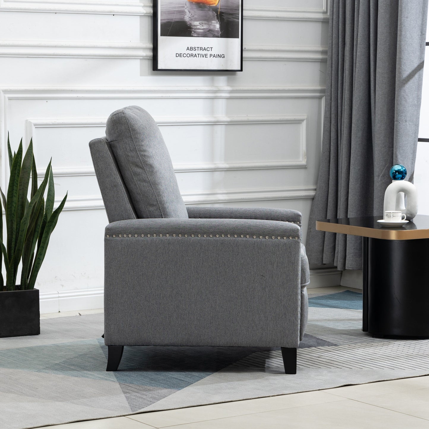 Modern Velvet Manual Recliner with Cushions and Nailhead Decoration