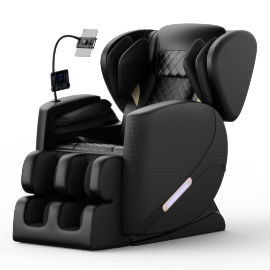 Modern Zero Gravity Full Body Massage Chair PU Leather Armchair with Heating, Airbag Therapy and Bluetooth, Adjustable Footrest