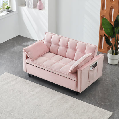 Modern velvet sofa,sofa pull-out bed,love seat casual sofa with back,with pillow, pockets,3 in 1 convertible sleep sofa bed