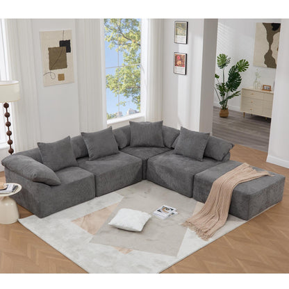 Modular 5-Piece Sectional Sofa Convertible Sleeper Couch with Ottoman and Pillows for Living Room