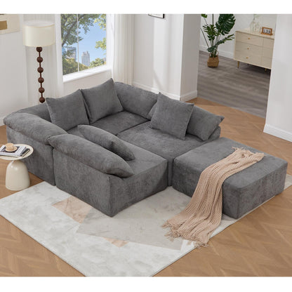 Modular 5-Piece Sectional Sofa Convertible Sleeper Couch with Ottoman and Pillows for Living Room