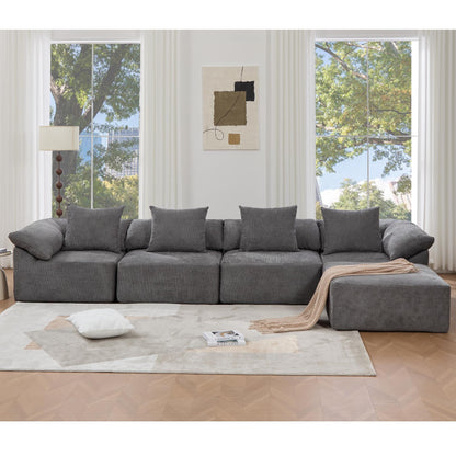 Modular 5-Piece Sectional Sofa Convertible Sleeper Couch with Ottoman and Pillows for Living Room