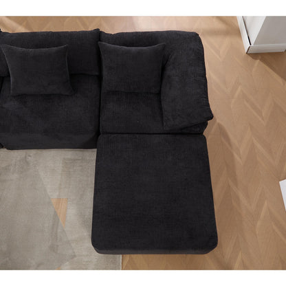 Modular 5-Piece Sectional Sofa Convertible Sleeper Couch with Ottoman and Pillows for Living Room