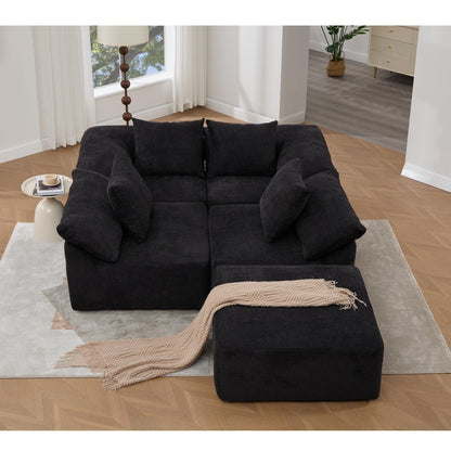 Modular 5-Piece Sectional Sofa Convertible Sleeper Couch with Ottoman and Pillows for Living Room