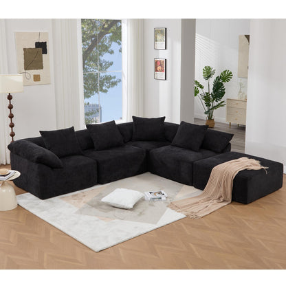 Modular 5-Piece Sectional Sofa Convertible Sleeper Couch with Ottoman and Pillows for Living Room