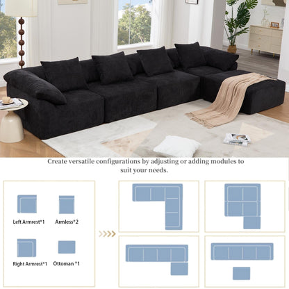 Modular 5-Piece Sectional Sofa Convertible Sleeper Couch with Ottoman and Pillows for Living Room