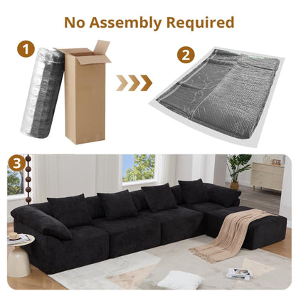 Modular 5-Piece Sectional Sofa Convertible Sleeper Couch with Ottoman and Pillows for Living Room