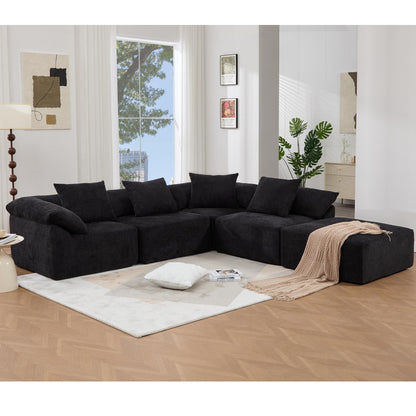 Modular 5-Piece Sectional Sofa Convertible Sleeper Couch with Ottoman and Pillows for Living Room