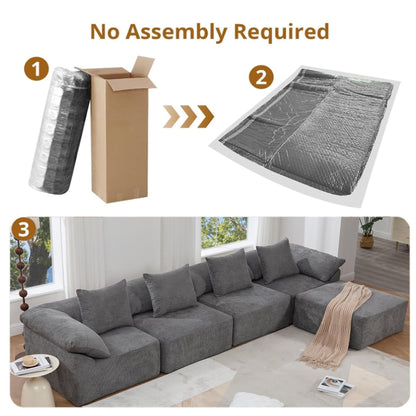 Modular 5-Piece Sectional Sofa Convertible Sleeper Couch with Ottoman and Pillows for Living Room