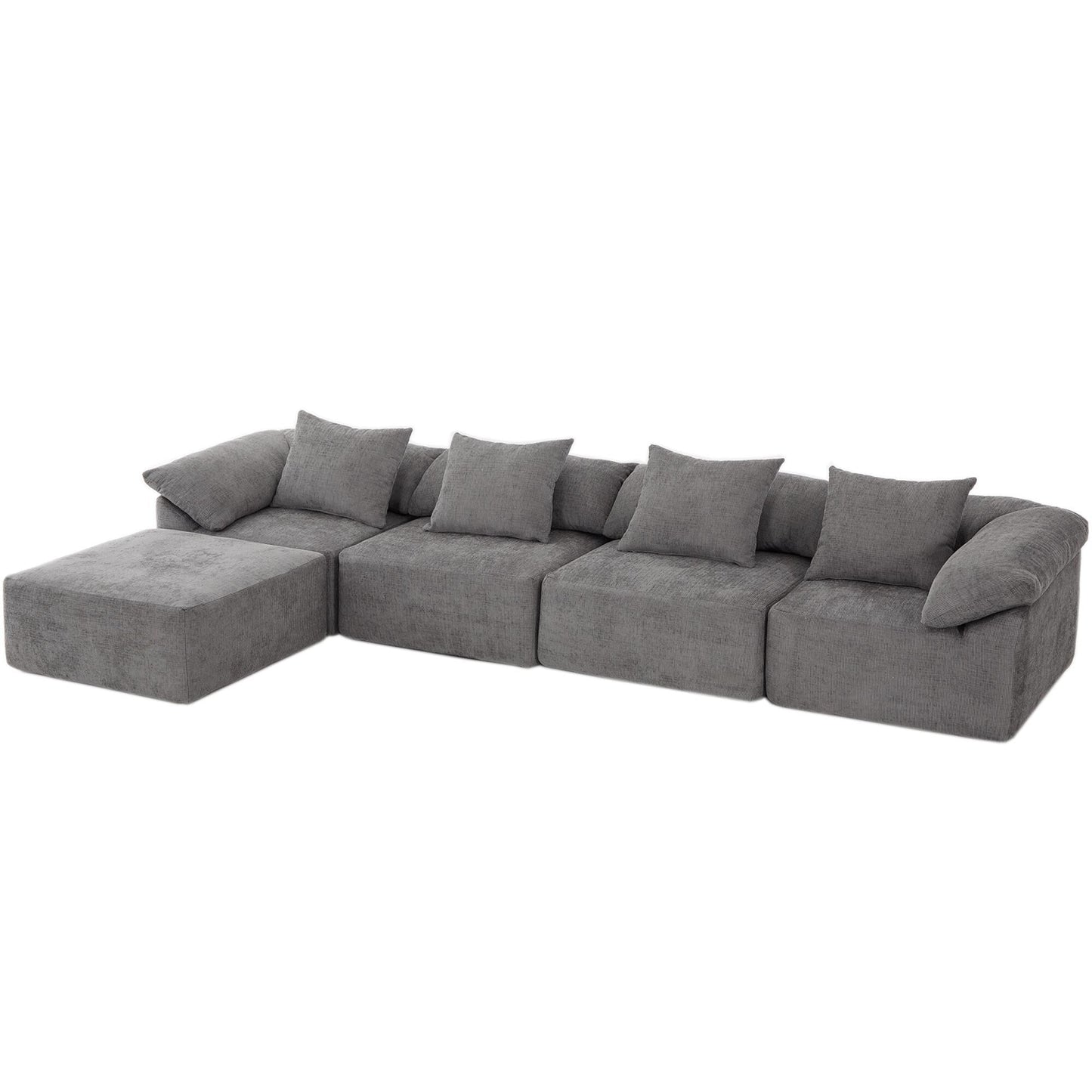 Modular 5-Piece Sectional Sofa Convertible Sleeper Couch with Ottoman and Pillows for Living Room