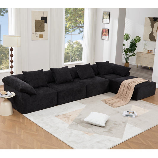 Modular 5-Piece Sectional Sofa Convertible Sleeper Couch with Ottoman and Pillows for Living Room