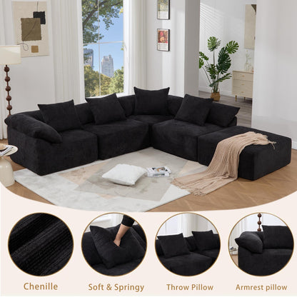 Modular 5-Piece Sectional Sofa Convertible Sleeper Couch with Ottoman and Pillows for Living Room