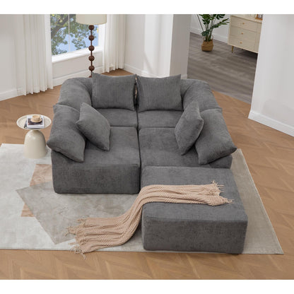 Modular 5-Piece Sectional Sofa Convertible Sleeper Couch with Ottoman and Pillows for Living Room