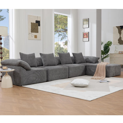 Modular 5-Piece Sectional Sofa Convertible Sleeper Couch with Ottoman and Pillows for Living Room