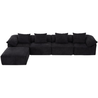 Modular 5-Piece Sectional Sofa Convertible Sleeper Couch with Ottoman and Pillows for Living Room