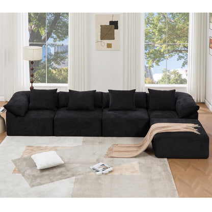 Modular 5-Piece Sectional Sofa Convertible Sleeper Couch with Ottoman and Pillows for Living Room