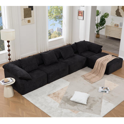Modular 5-Piece Sectional Sofa Convertible Sleeper Couch with Ottoman and Pillows for Living Room