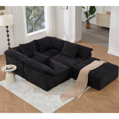 Modular 5-Piece Sectional Sofa Convertible Sleeper Couch with Ottoman and Pillows for Living Room