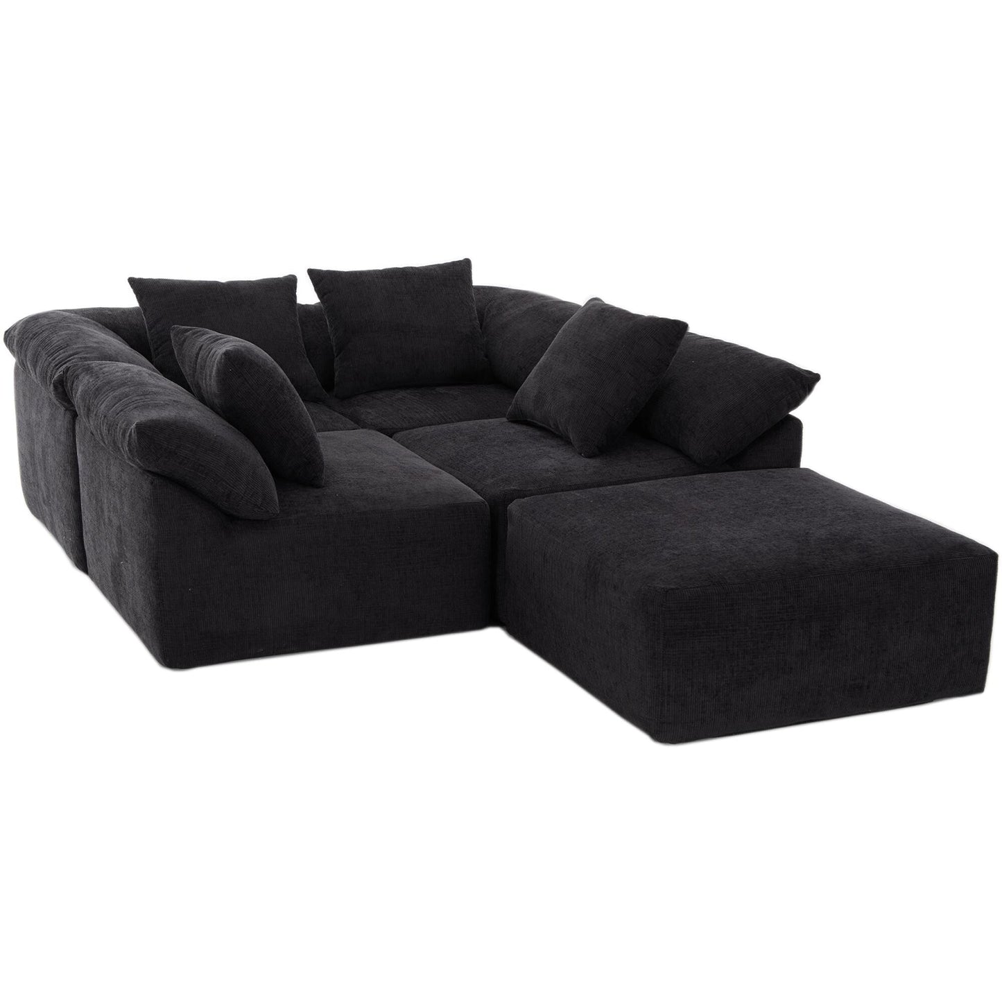 Modular 5-Piece Sectional Sofa Convertible Sleeper Couch with Ottoman and Pillows for Living Room