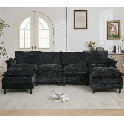 Modular 6-Seat U-Shaped Sectional Sofa with Movable Ottoman and Armrest Pillows for Living Room Apartment