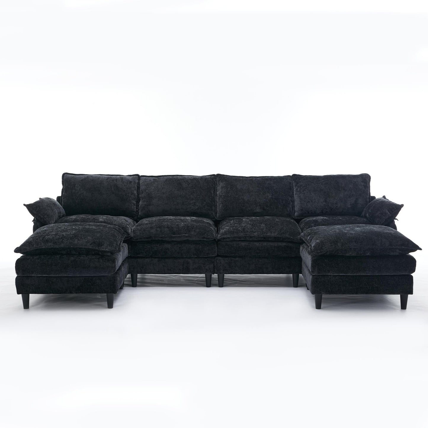 Modular 6-Seat U-Shaped Sectional Sofa with Movable Ottoman and Armrest Pillows for Living Room Apartment