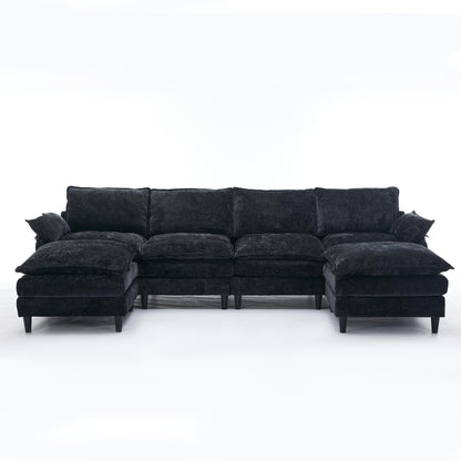 Modular 6-Seat U-Shaped Sectional Sofa with Movable Ottoman and Armrest Pillows for Living Room Apartment