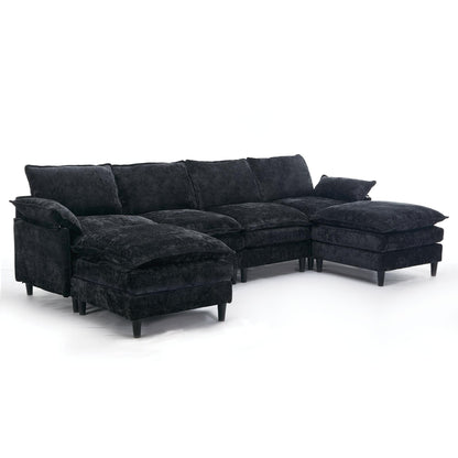 Modular 6-Seat U-Shaped Sectional Sofa with Movable Ottoman and Armrest Pillows for Living Room Apartment
