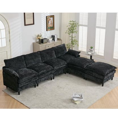 Modular 6-Seat U-Shaped Sectional Sofa with Movable Ottoman and Armrest Pillows for Living Room Apartment