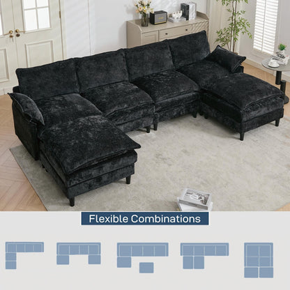 Modular 6-Seat U-Shaped Sectional Sofa with Movable Ottoman and Armrest Pillows for Living Room Apartment