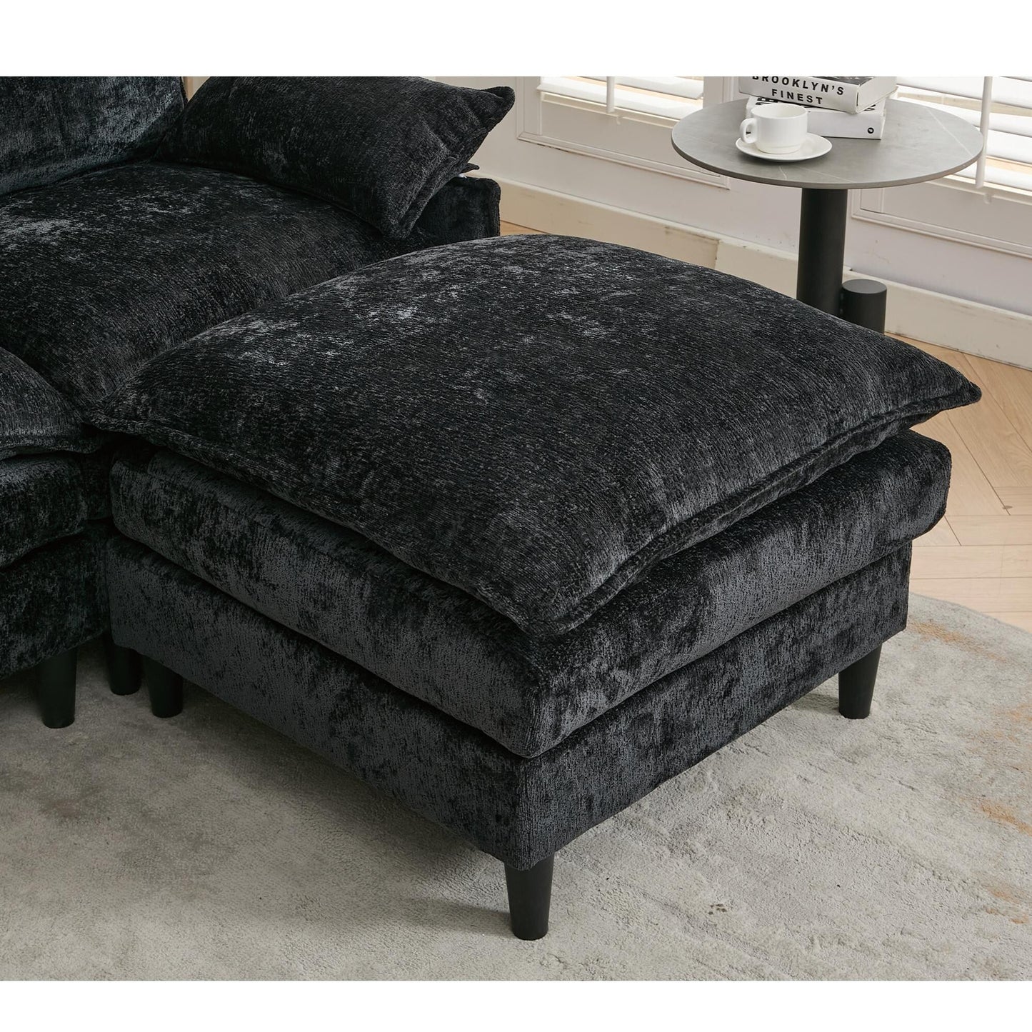 Modular 6-Seat U-Shaped Sectional Sofa with Movable Ottoman and Armrest Pillows for Living Room Apartment