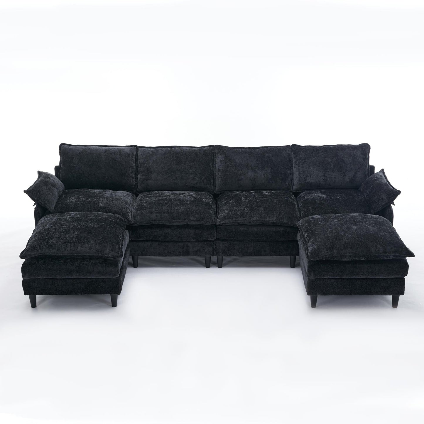 Modular 6-Seat U-Shaped Sectional Sofa with Movable Ottoman and Armrest Pillows for Living Room Apartment