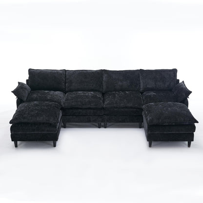 Modular 6-Seat U-Shaped Sectional Sofa with Movable Ottoman and Armrest Pillows for Living Room Apartment