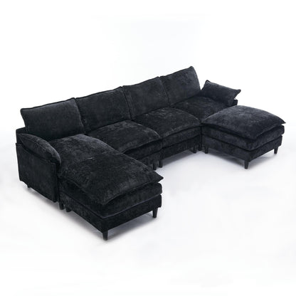 Modular 6-Seat U-Shaped Sectional Sofa with Movable Ottoman and Armrest Pillows for Living Room Apartment
