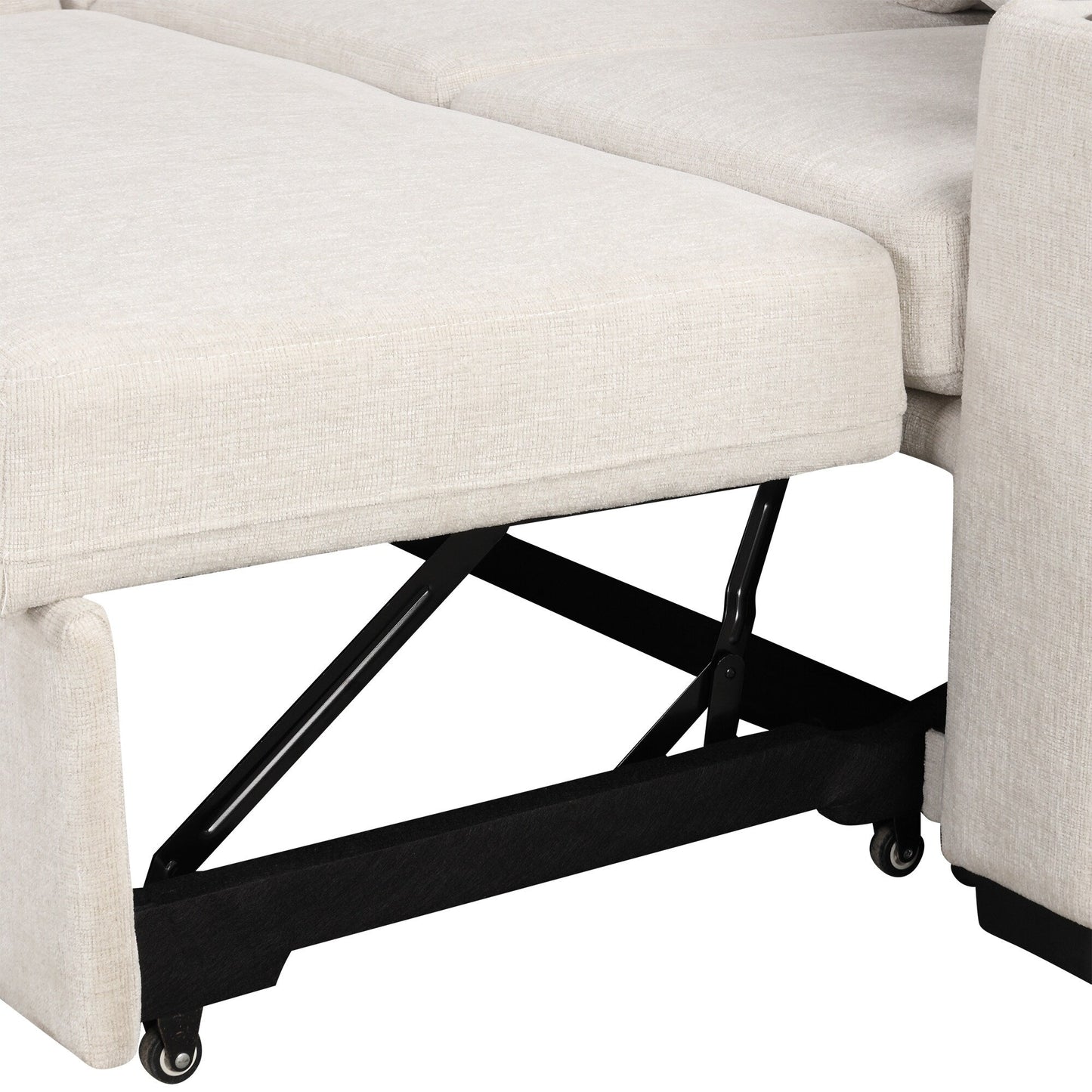 Modular Chenille Pull-Out Sleeper Sofa with Movable Storage Ottoman and USB Ports for Living Room