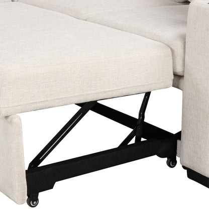 Modular Chenille Pull-Out Sleeper Sofa with Movable Storage Ottoman and USB Ports for Living Room