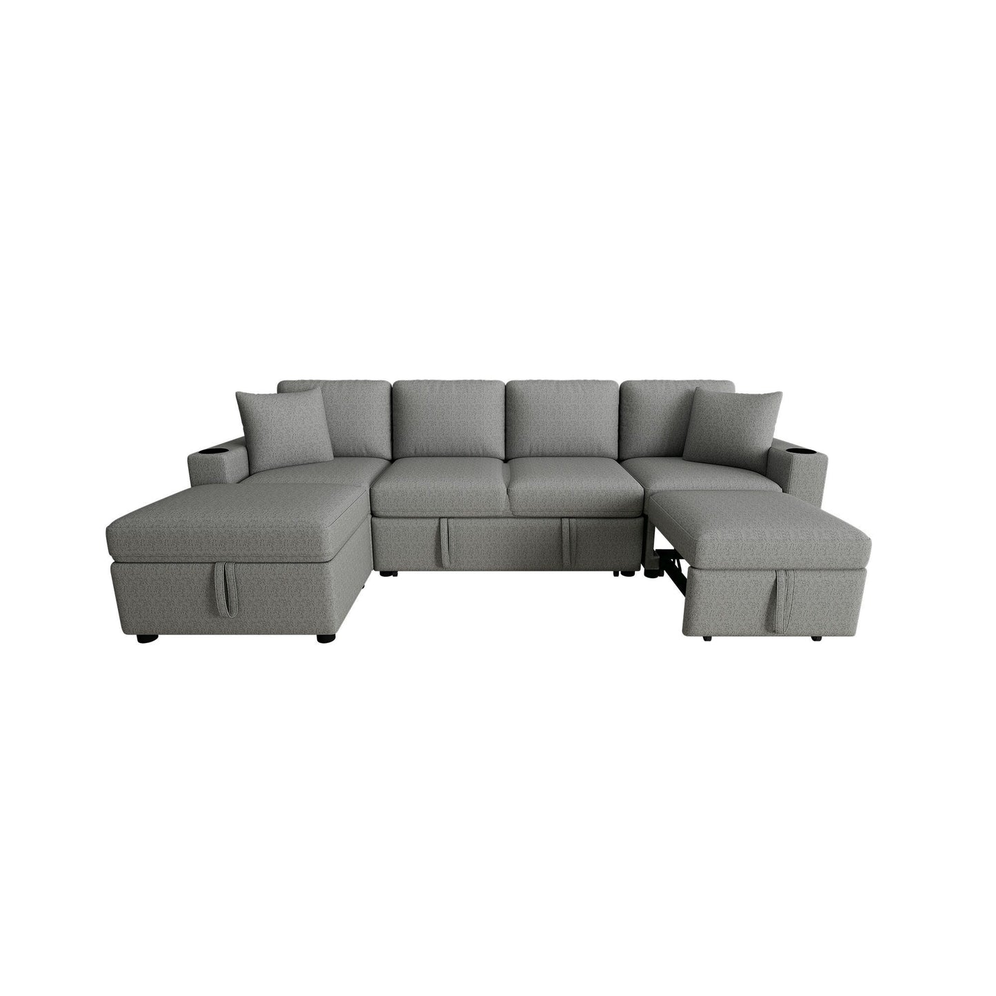 Modular Chenille Pull-Out Sleeper Sofa with Movable Storage Ottoman and USB Ports for Living Room