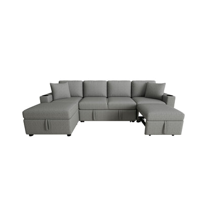 Modular Chenille Pull-Out Sleeper Sofa with Movable Storage Ottoman and USB Ports for Living Room